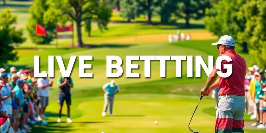 Golfer swinging on a lush golf course during tournament.