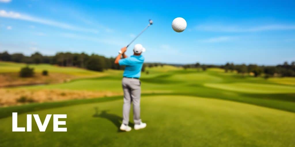 A golfer swinging on the course for live betting.