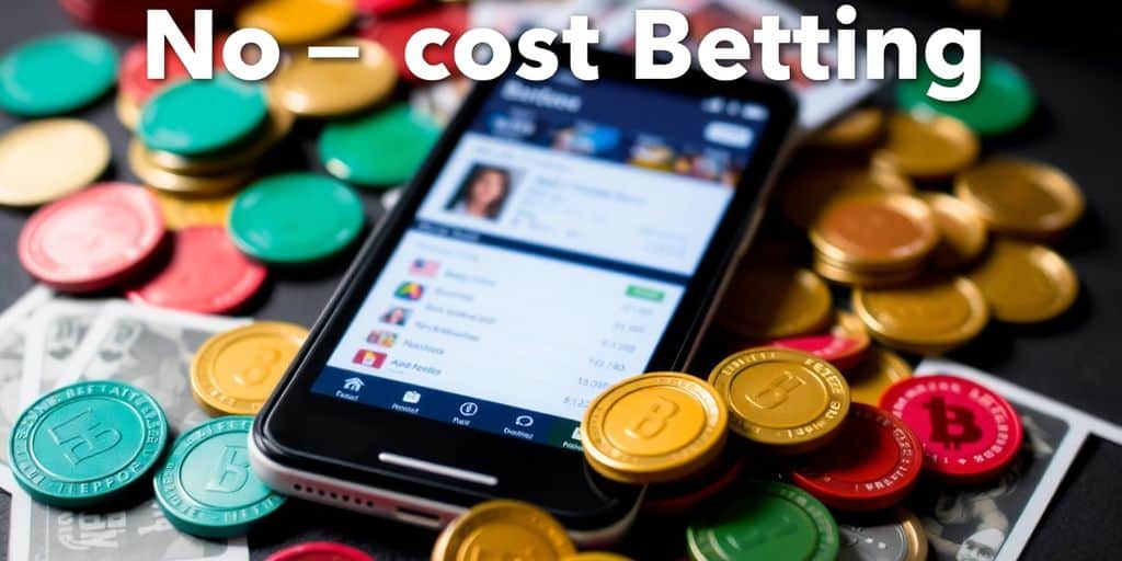 Smartphone with betting app and colorful tokens around it.