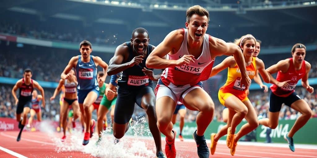 Athletes competing in various Olympic sports during an event.