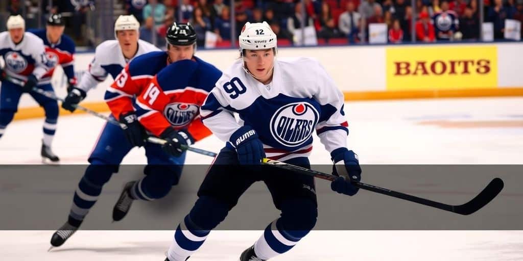 Edmonton Oilers players in action during an NHL game.