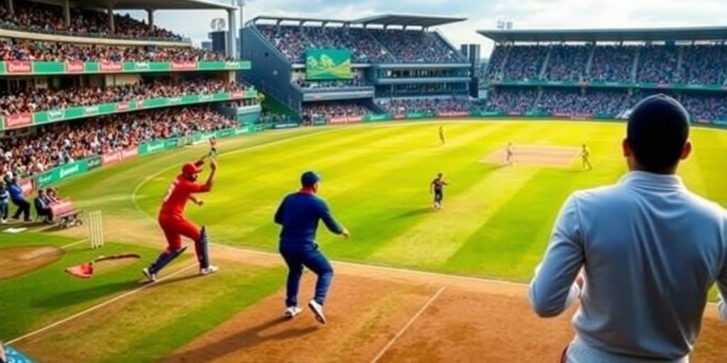 Cricket players in action during a live betting match.