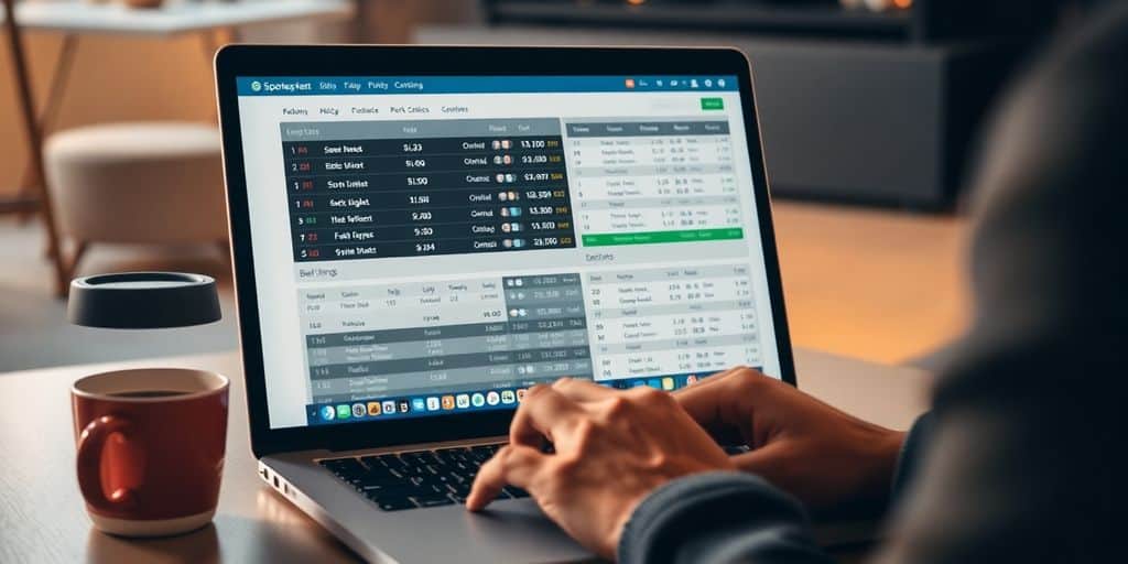 Person reviewing online bookies on a laptop.
