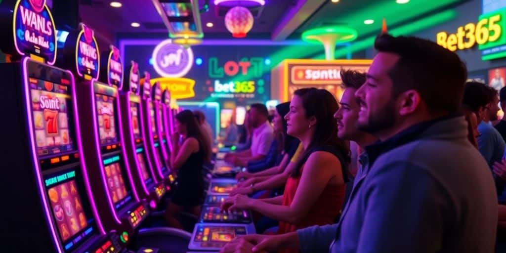 Players enjoying slot machines at Bet365 casino.