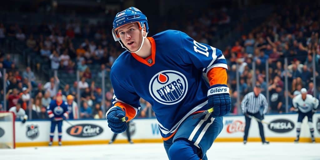 Edmonton Oilers player in action during an NHL game.