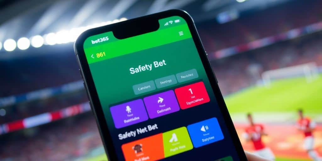 Smartphone showing bet365 app with Safety Net Bet feature.