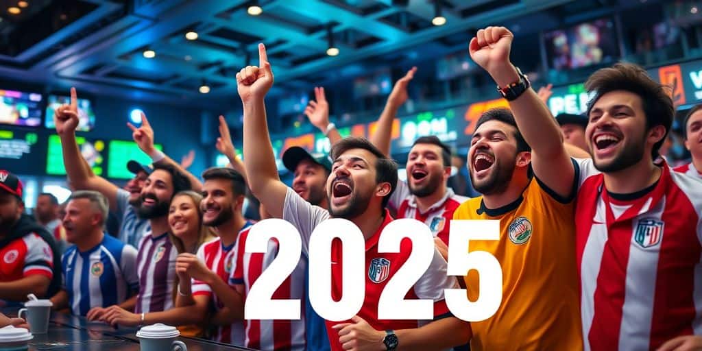 Excited fans celebrating a win at PowerPlay Sportsbook.