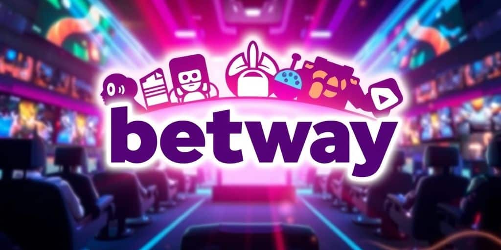 Betway logo with esports game icons in vibrant setting.