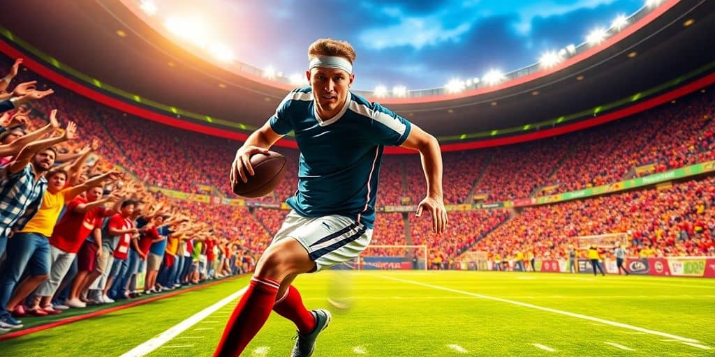 Exciting football match with a player in action.