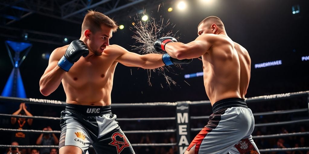 Amateur fighters competing in a cage during a match.