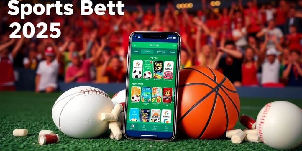 Smartphone with sports gambling apps and assorted sports items.