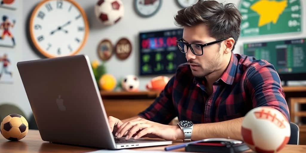 Person using laptop for sports betting strategies.