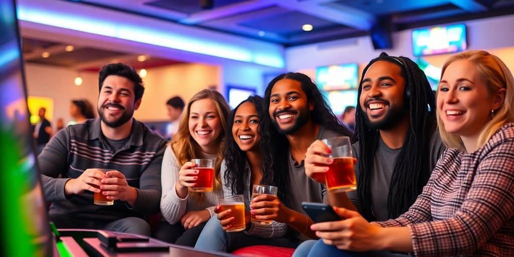 Diverse group enjoying games in a cozy setting.