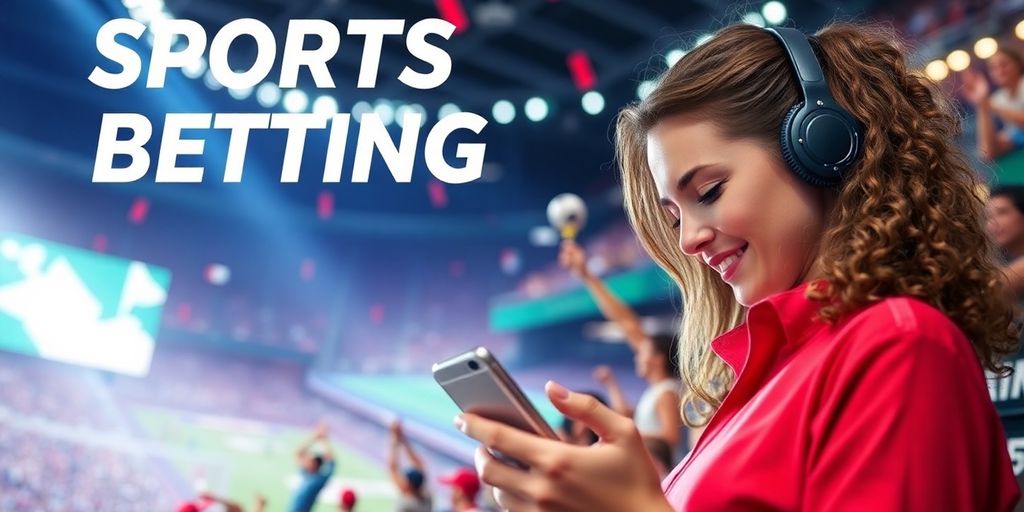 Person placing bets on a mobile device in a sports setting.