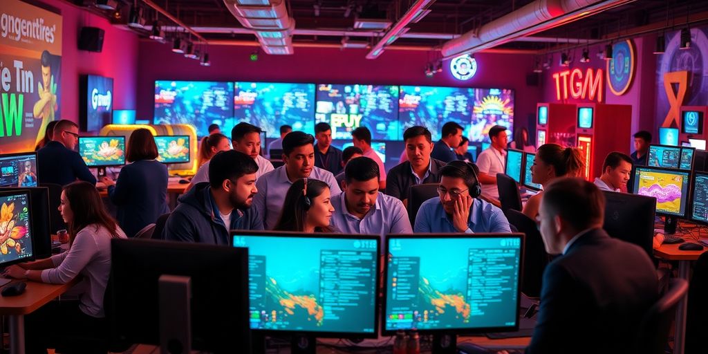 Diverse professionals collaborating in an iGaming workspace.