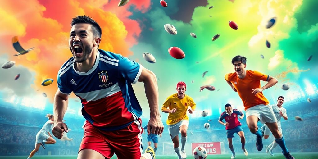 Exciting sports action with betting elements and vibrant colors.