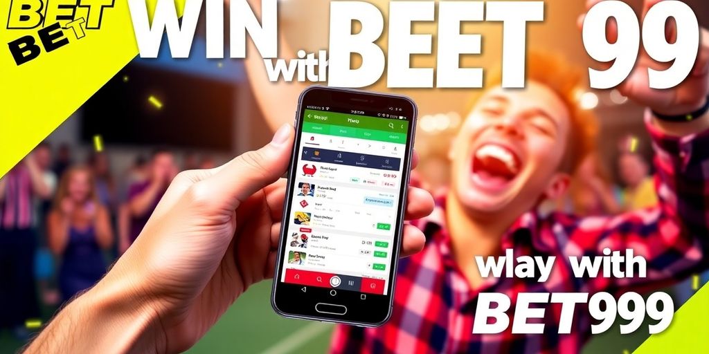 Person celebrating with smartphone displaying betting app.