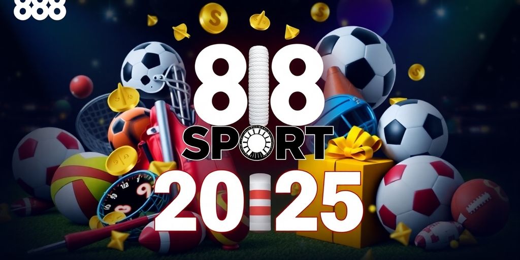 Colorful sports equipment and bonus symbols for 888 Sport.
