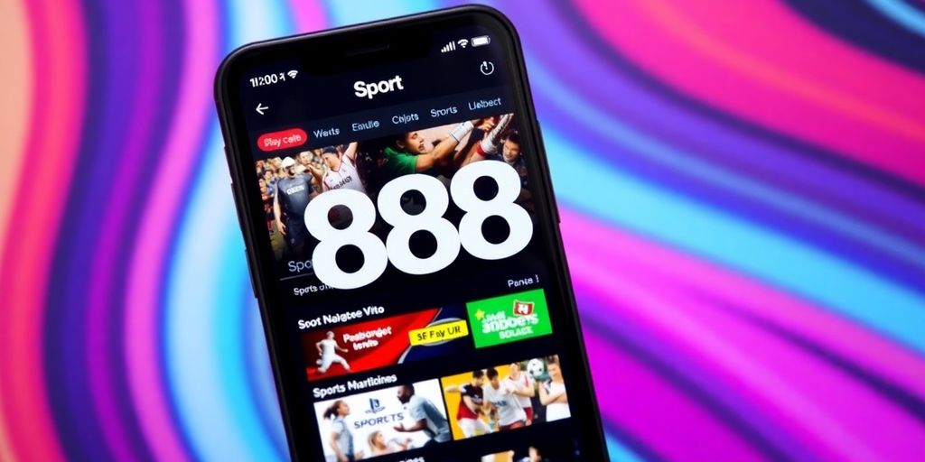 Smartphone displaying 888 Sport betting app interface.