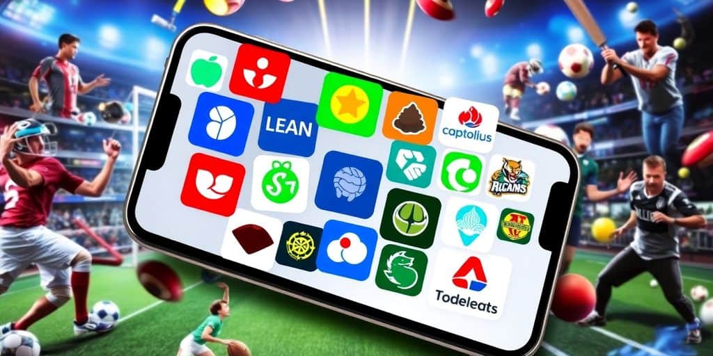 Collage of betting app logos on a smartphone screen.
