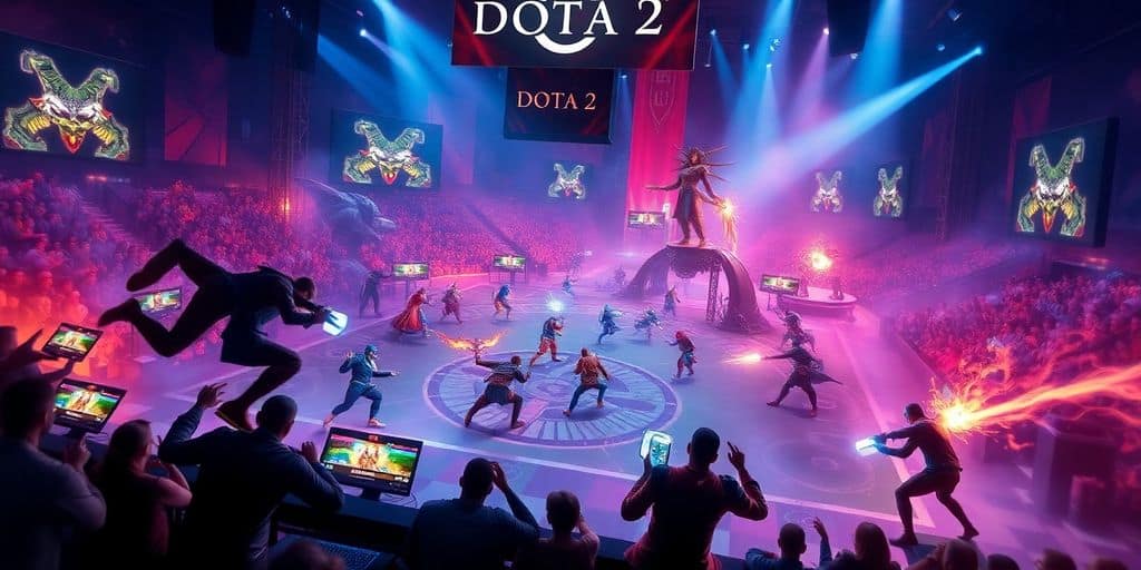Dota 2 heroes battling in an intense competitive match.