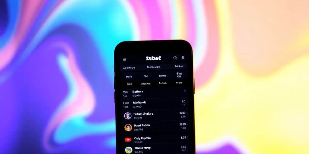 Smartphone with 1xbet app on a colorful background.