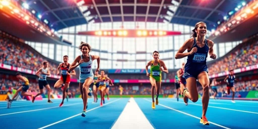 Athletes competing in various Olympic sports at the arena.