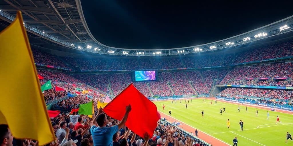 Olympic stadium with fans and athletes during competitions.
