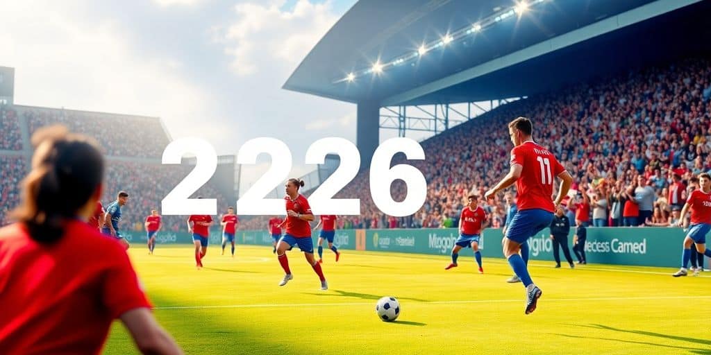 Soccer players in action on a vibrant field.