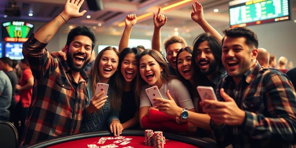 Friends celebrating a sports betting win together.