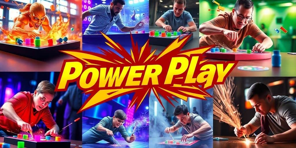 Collage of power play games with players in action.