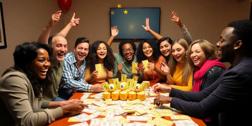 Celebration of diverse players winning the Atlantic Lottery together.