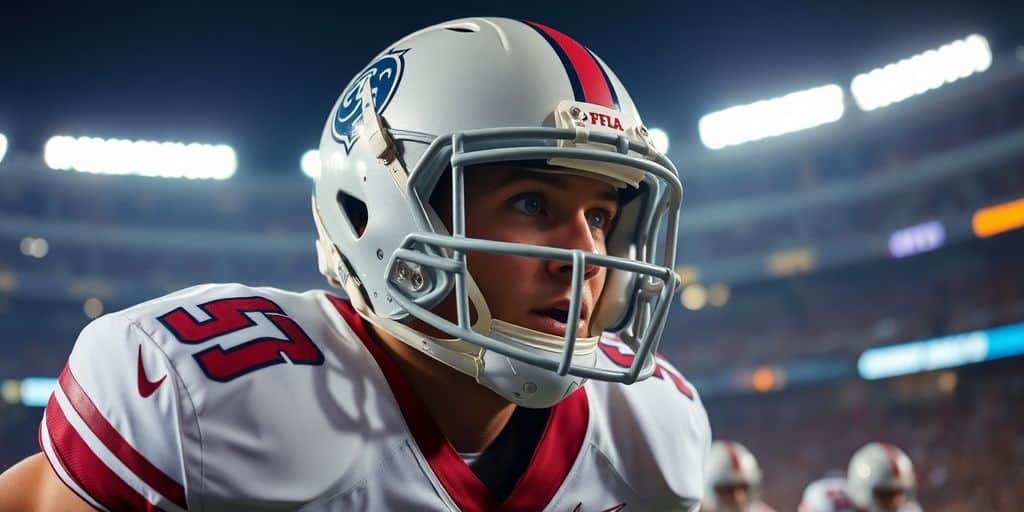 Football player, stadium lights, action