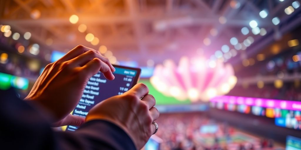 Sports betting action, dynamic, sleek, vibrant, modern.