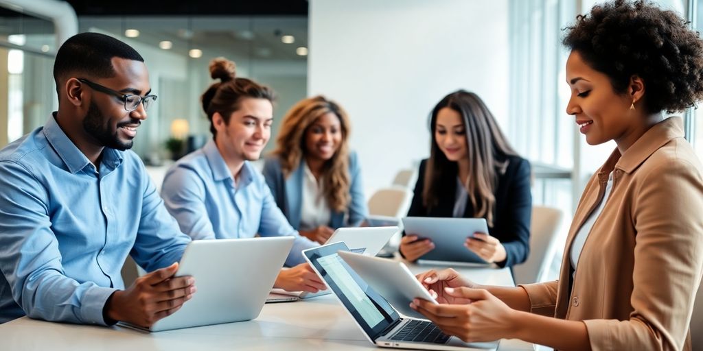 Diverse professionals using various job search applications.