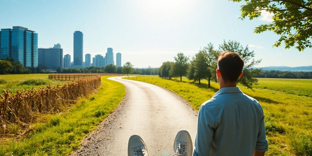 Person standing at a career crossroads.