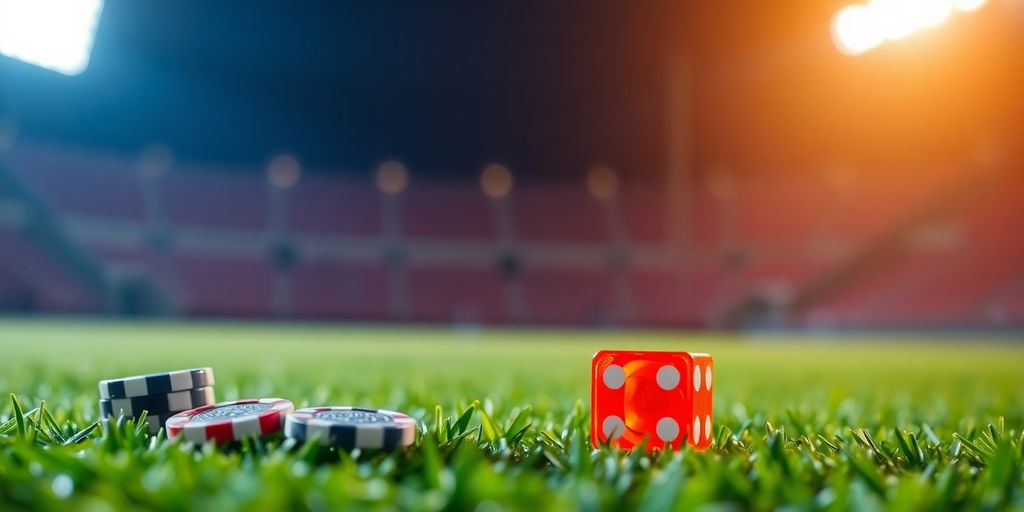 Football field with betting symbols.