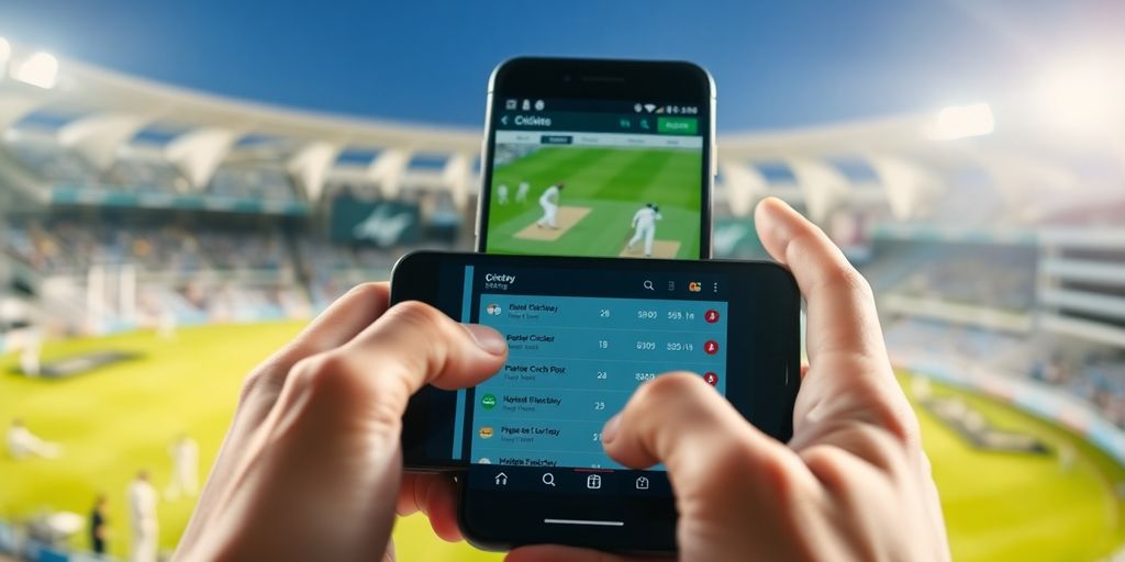 Live cricket betting interface with action.