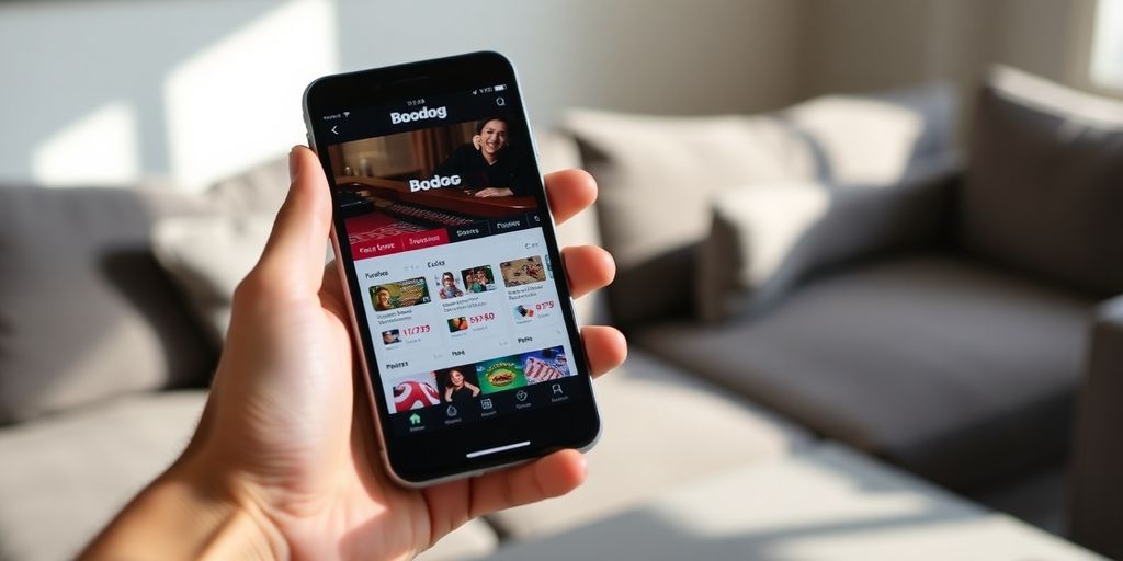Smartphone displaying Bodog app on a table.