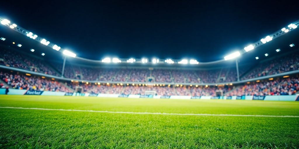 Sports stadium, bright lights, vibrant energy, betting excitement.