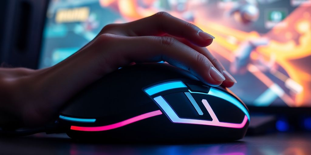 Close-up of a gaming mouse.