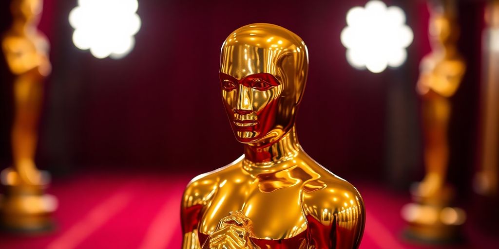 Golden statues, red carpet, spotlight