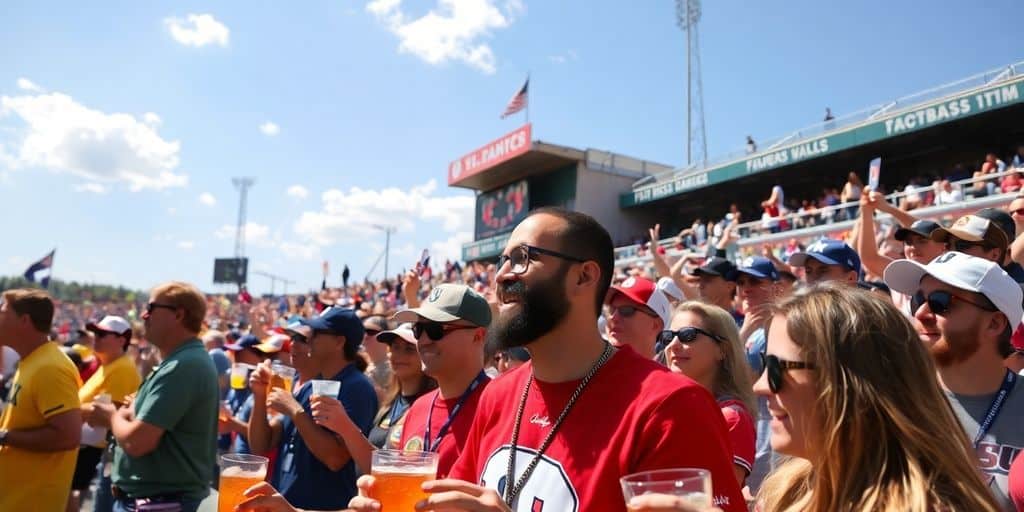 Fans enjoying a lively sports event atmosphere outdoors.