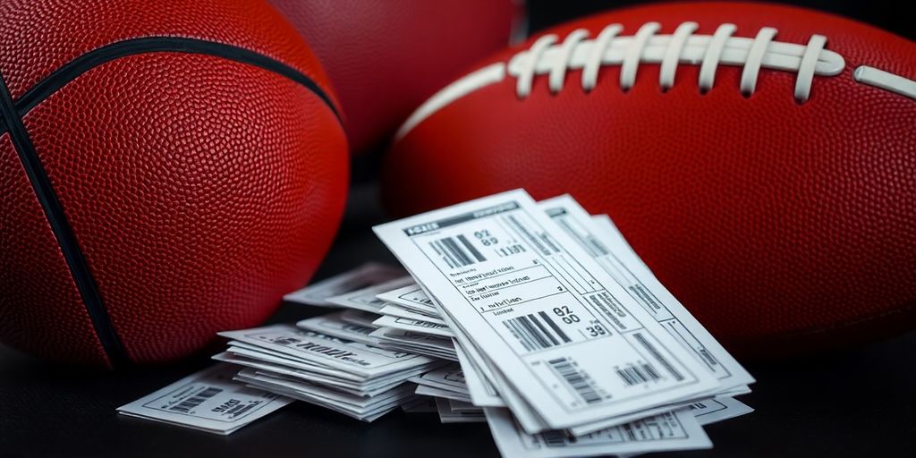 Close-up of sports gear and betting slips.