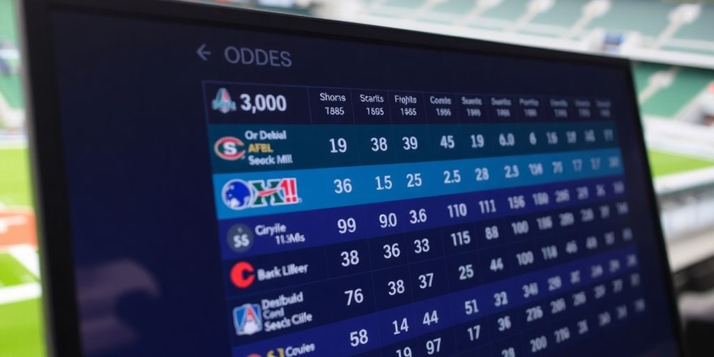 Sports betting odds on screen
