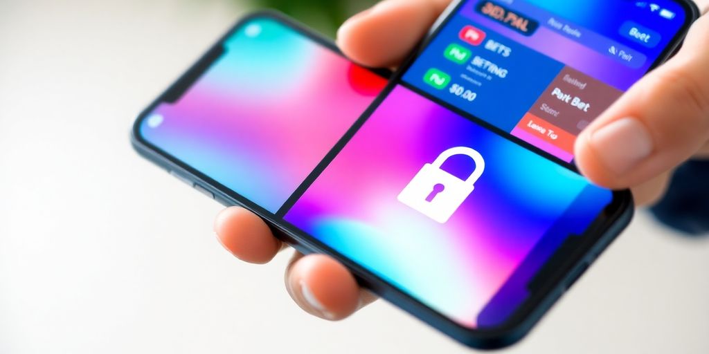 Glowing smartphone displaying betting app interface, secure lock icon.
