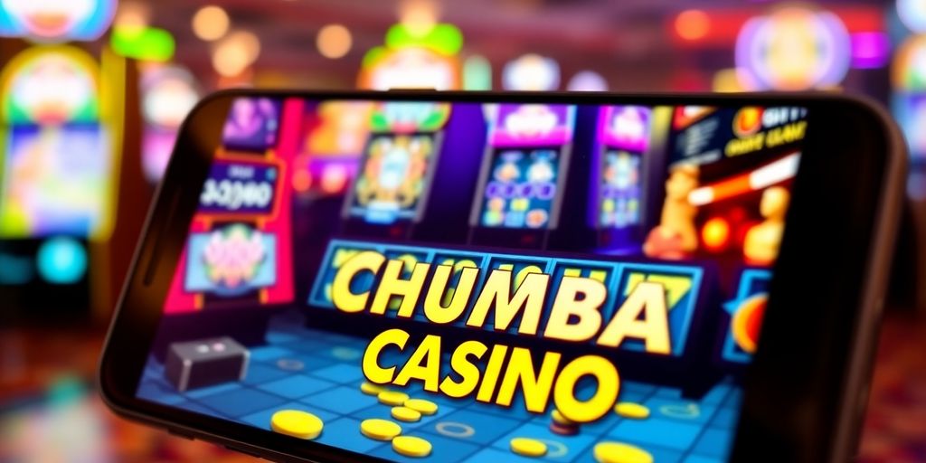 Colorful Chumba Casino slot reels spinning.