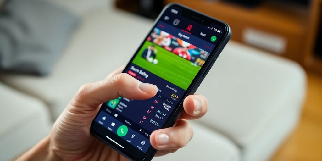 Hand holding phone displaying a sports betting app.