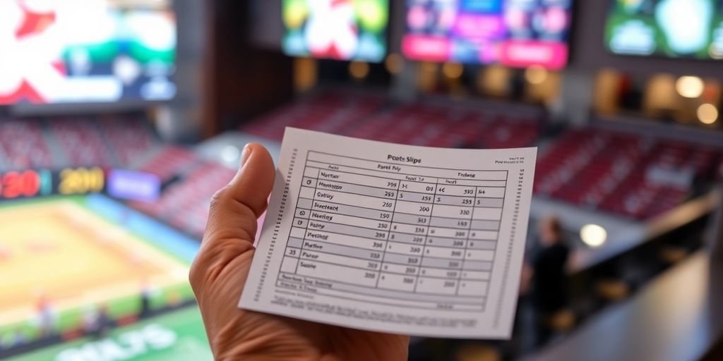 Hand holding sports betting slip, focused on winning.
