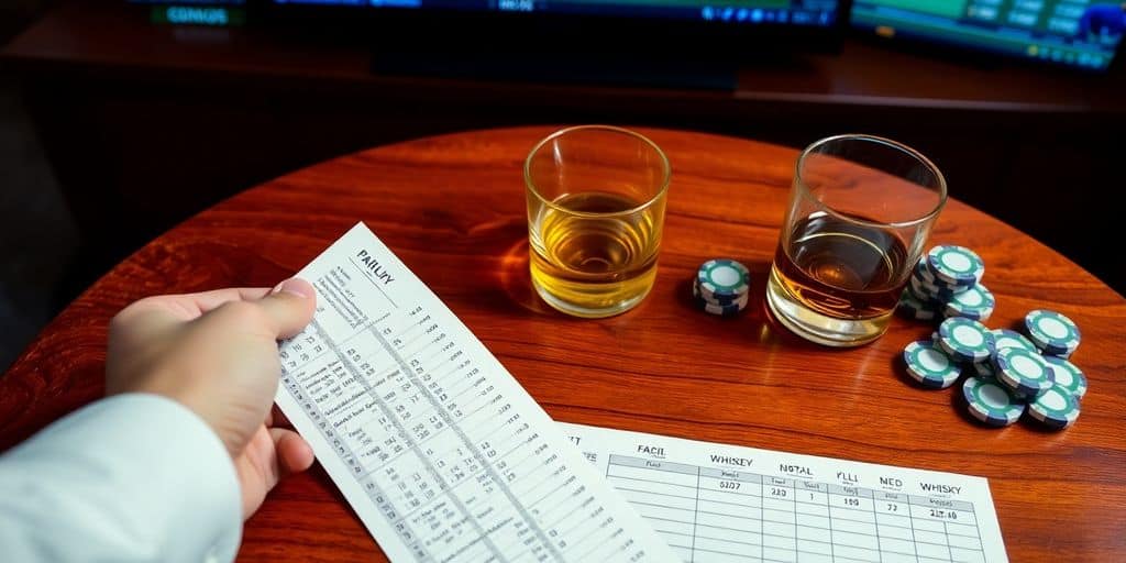 A parlay betting slip next to a pile of cash.